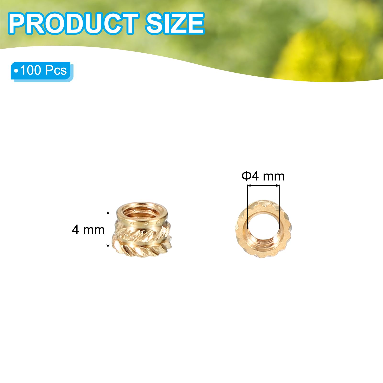 PATIKIL M4x4x6.31 mm Brass Threaded Insert, 100 Pcs Metric Knurled Nuts Heat Set Insert for Plastic 3D Printing Components - Image 2