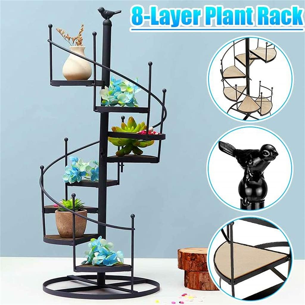 Rack Stand Plants Succulent Shelf 8 Layer Stair Shape Desktop Garden Flower Stand + Wood Plate(Onecolor)
