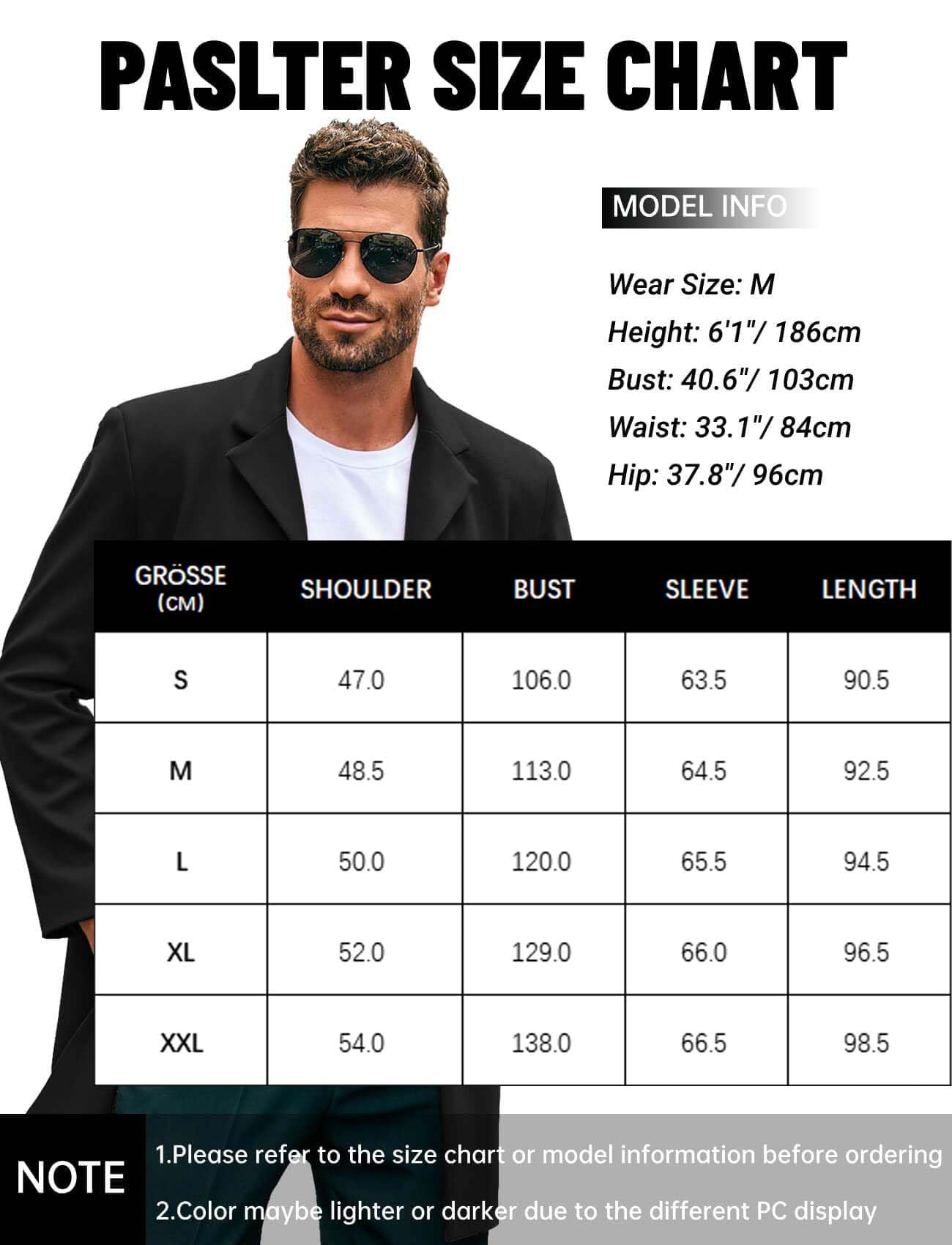 Runcati Manteau long pour homme - Coupe ajustée - Col côtelé - Veste d'hiver à boutonnage simple - Survêtement d'affaires