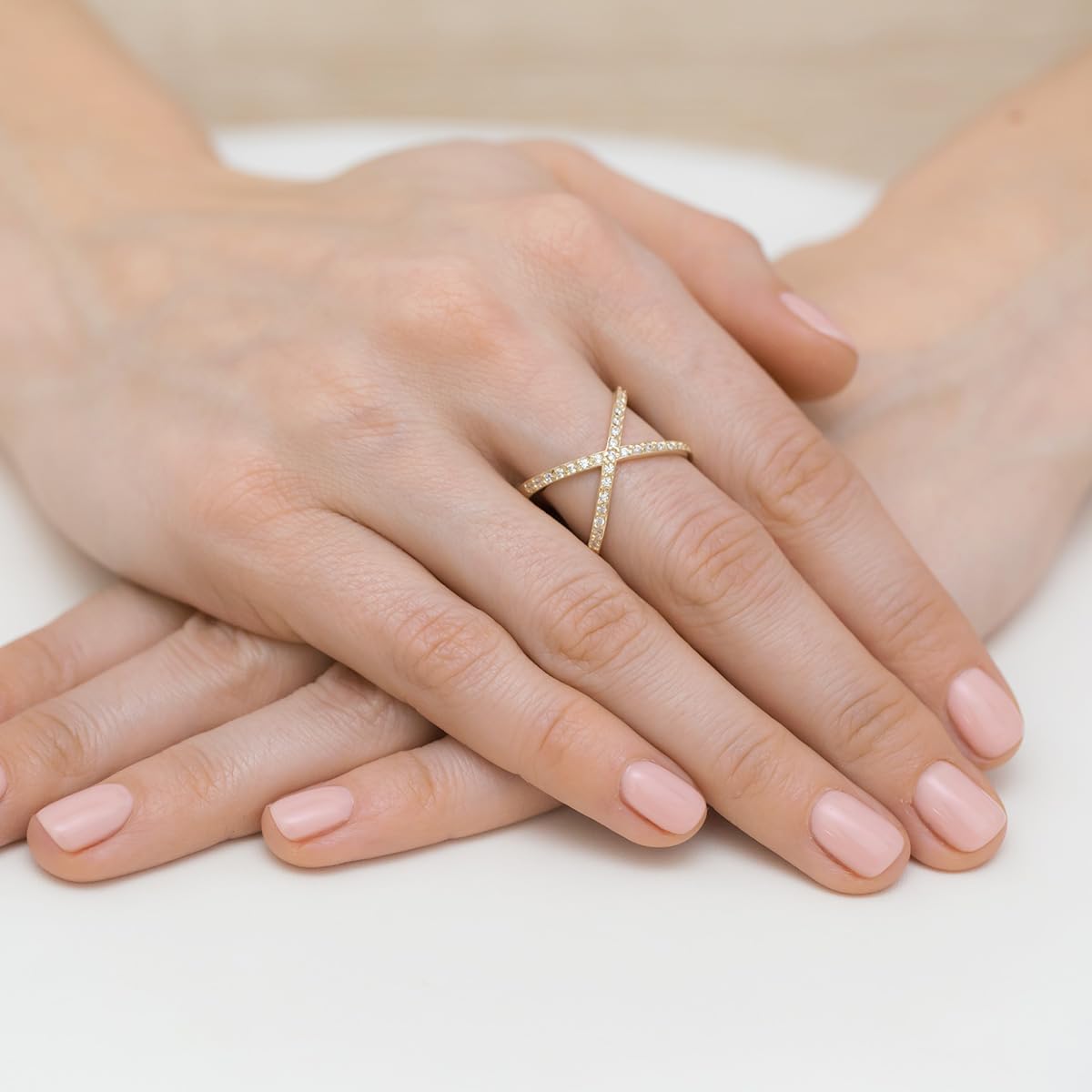 Verlobungsring Damen mit Zirkonia Stein 333 Echtgold 8K X Ring Cross Ring mit Zirkonia Kreuzring Verlobungsring Damen Schmuck Box Geschenk für Frauen