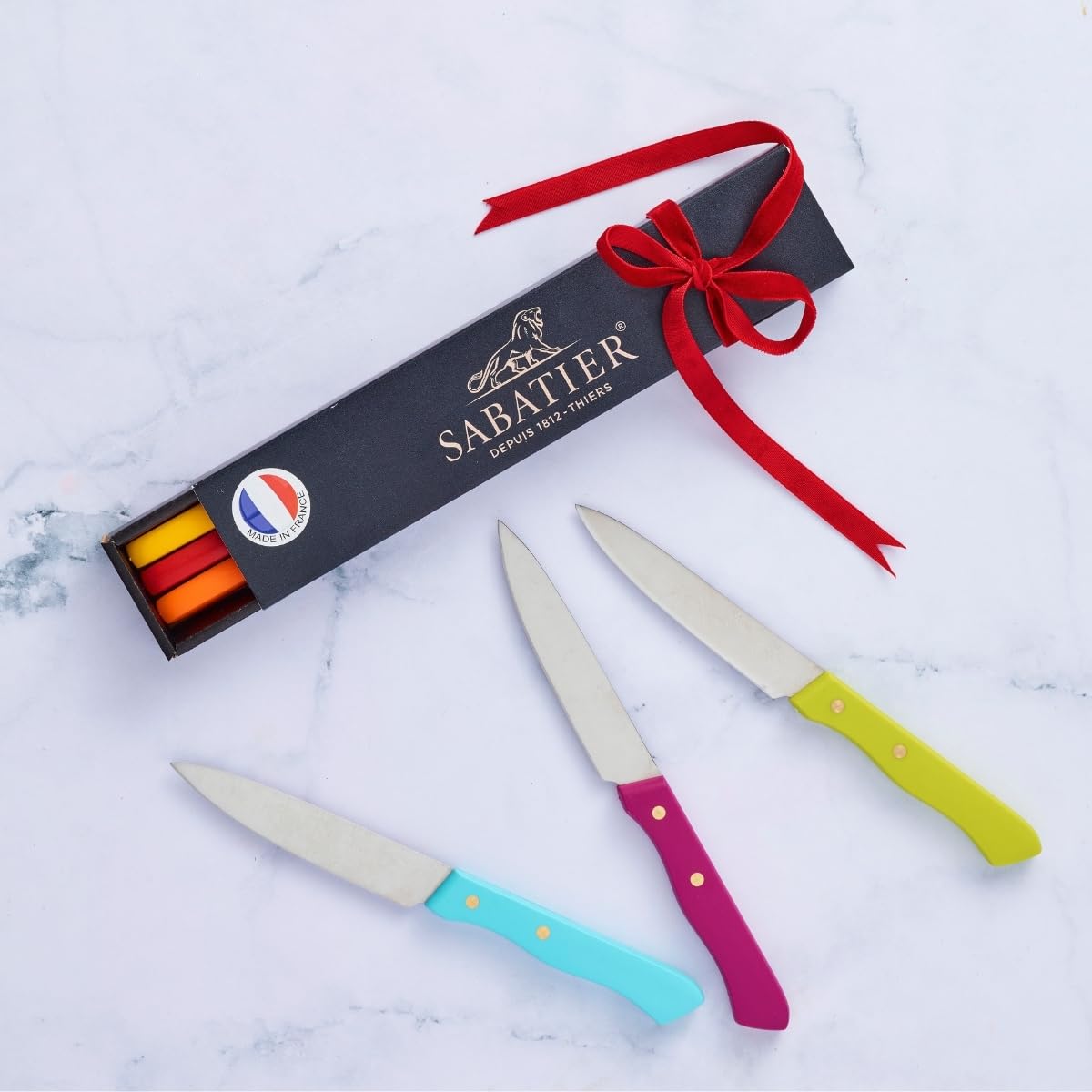 Sabatier - Set de 6 couteaux Office SERIE 197 - Fabriqué en France - 8 cm | Lame Inox et Rivets en Laiton - Parfait pour les Tâches de Précision comme Eplucher, Découper et Parer les Fruits et Légumes