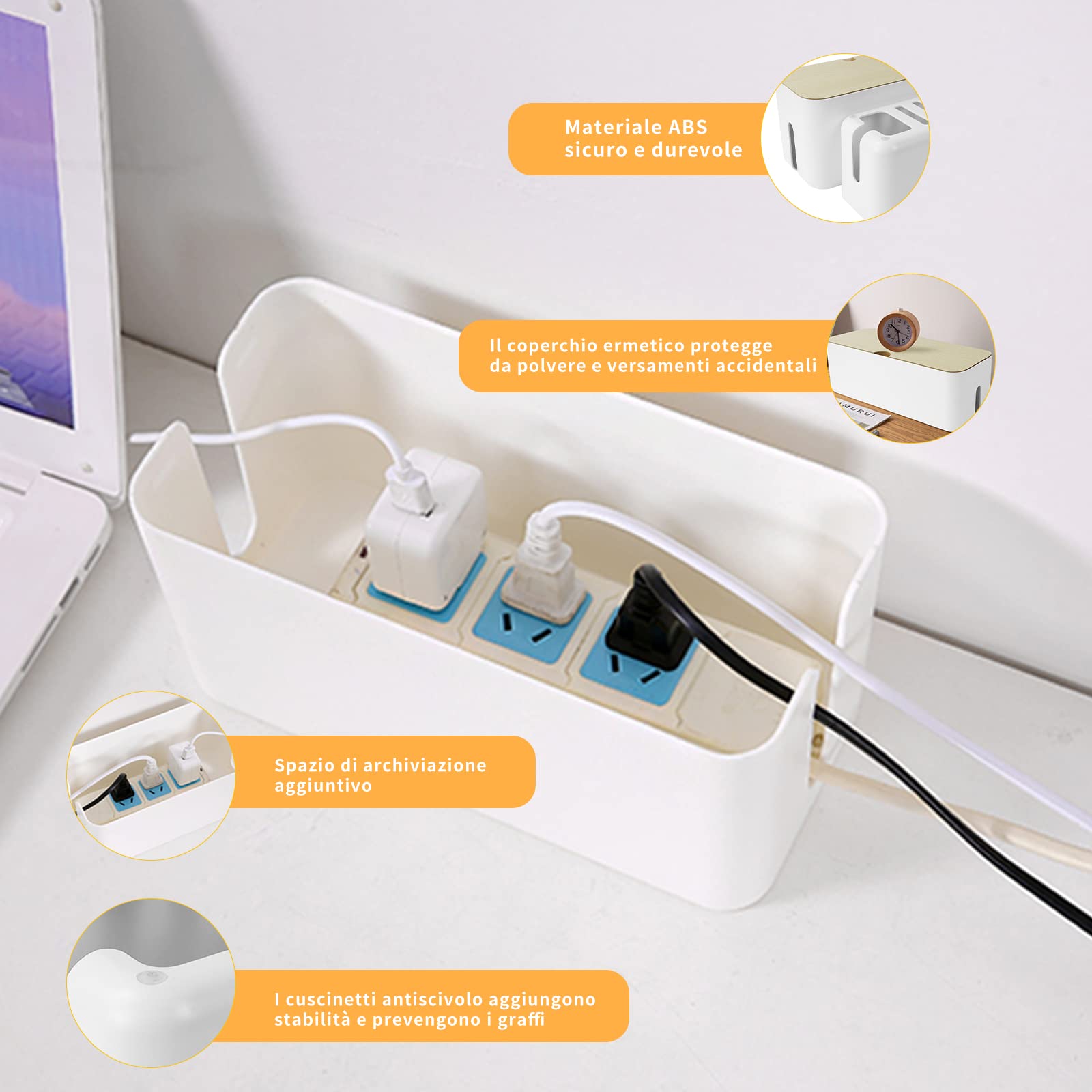 Scatola di gestione dei cavi per ciabatte elettriche, scatola portaoggetti Niser per nascondere i cavi senza grovigli, per casa e ufficio, soluzione di archiviazione facile
