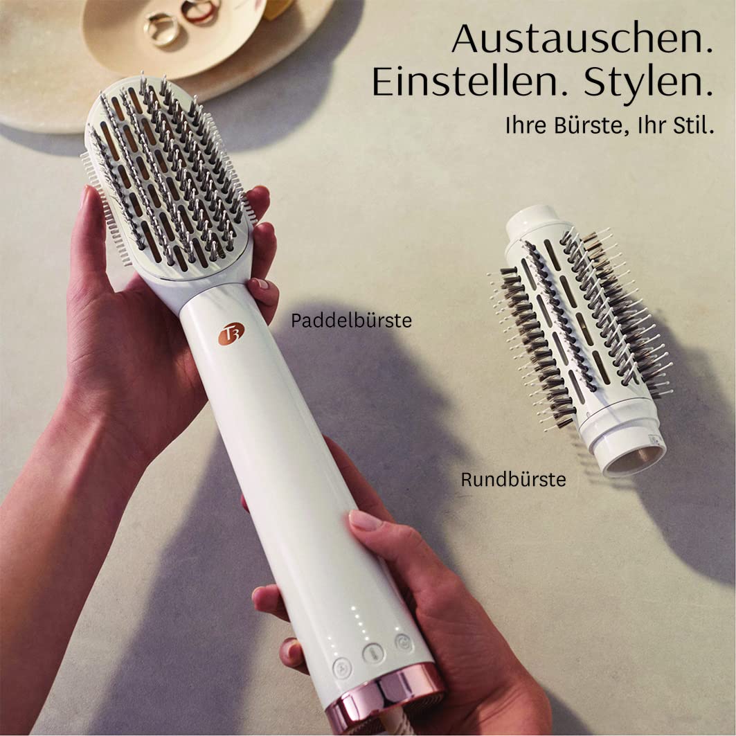 T3 AireBrush Duo Heißluft-Trockenbürste mit zwei austauschbaren Aufsätzen, 15 Temperatur und Geschwindigkeitskombinationen, T3 IonFlow Technologie, Volume Booster Schalter + feststellbarer Kaltstufe