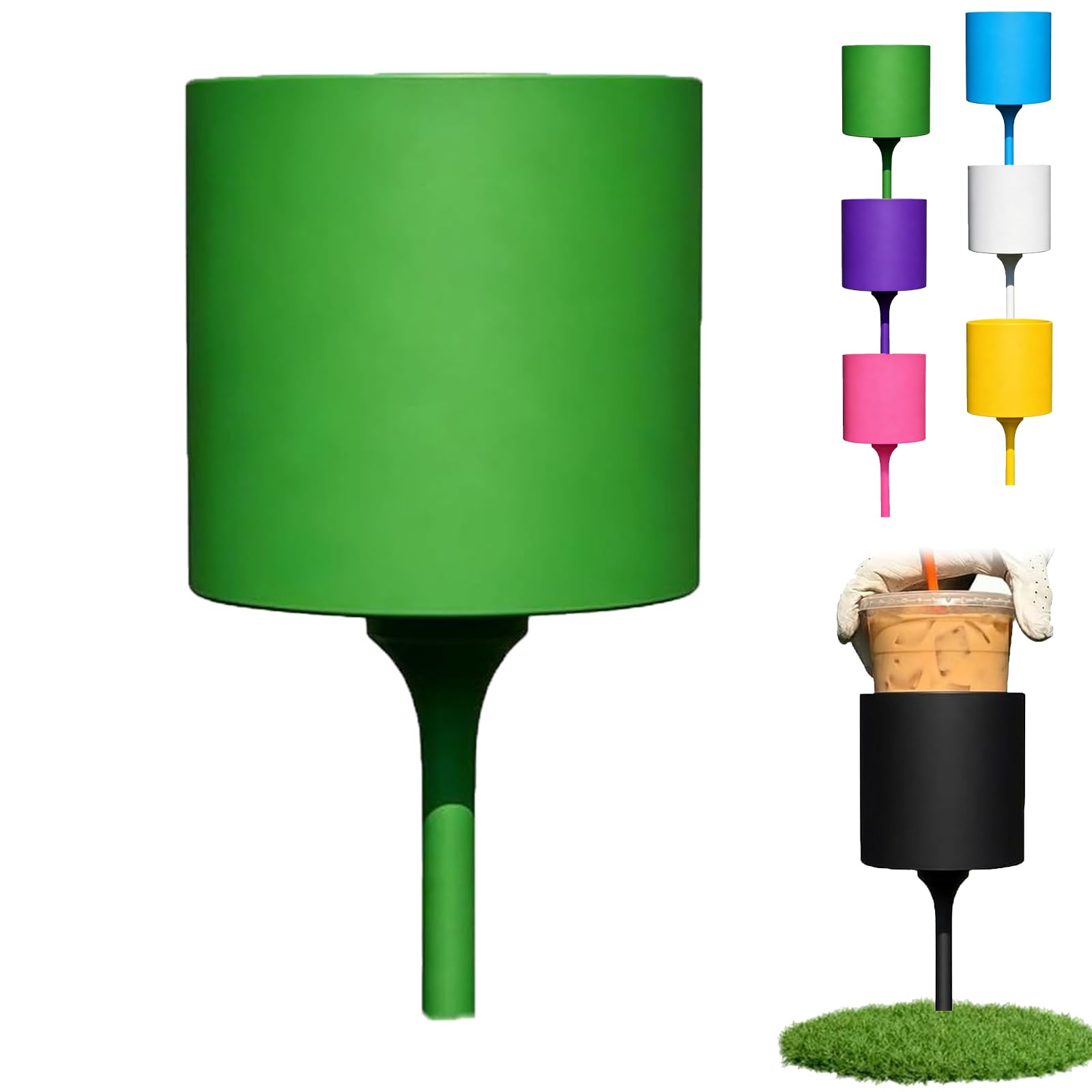 Portable Golf Cup Holder Stake, for Drink & Coffee, Heavy-Duty Outdoor Beverage Tumbler Water Bottle Holder Spike, Lightweight Golf Course & Backyard Grass Accessory, 3D Printed Design (Green)
