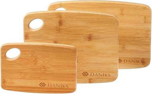 Miniatura 9 de Daniks Tabla de cortar de bambú de 9 x 6 pulgadas (pequeña), extra gruesa y resistente, con orificio para colgar, previamente engrasada, respetuosa