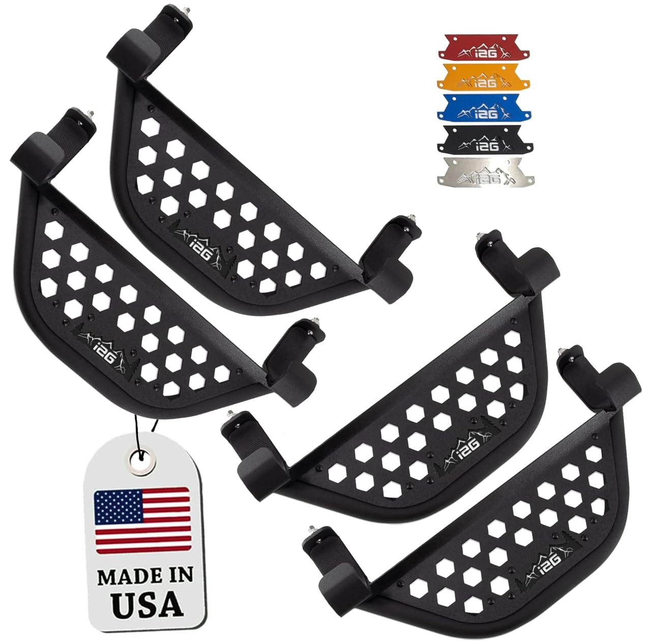 IAG V2 EZ-Step for Ford Bronco 2021+ w/rockrails (4 Door, Black Logo Plate, 2 Pair) (Does not fit Raptor or Sport)