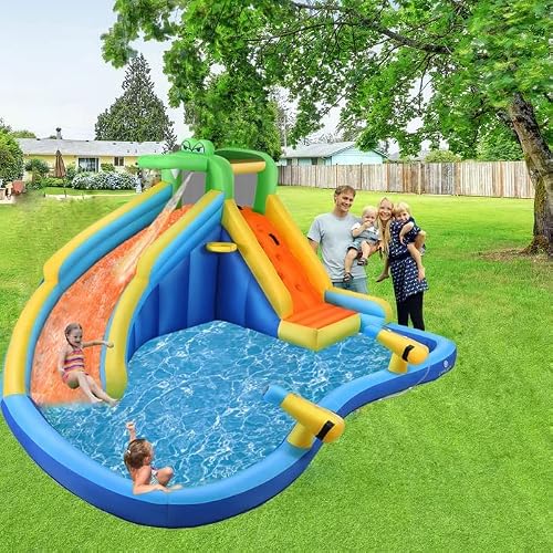 Akeydiy Inflatable Water Slide Park With Splash Pool,Water Gun,Ball Shooting, Climbing Wall,Waterslide Kids Inflatable Bounce House Water Slide And Blower- For Wet And Dry #TOP7