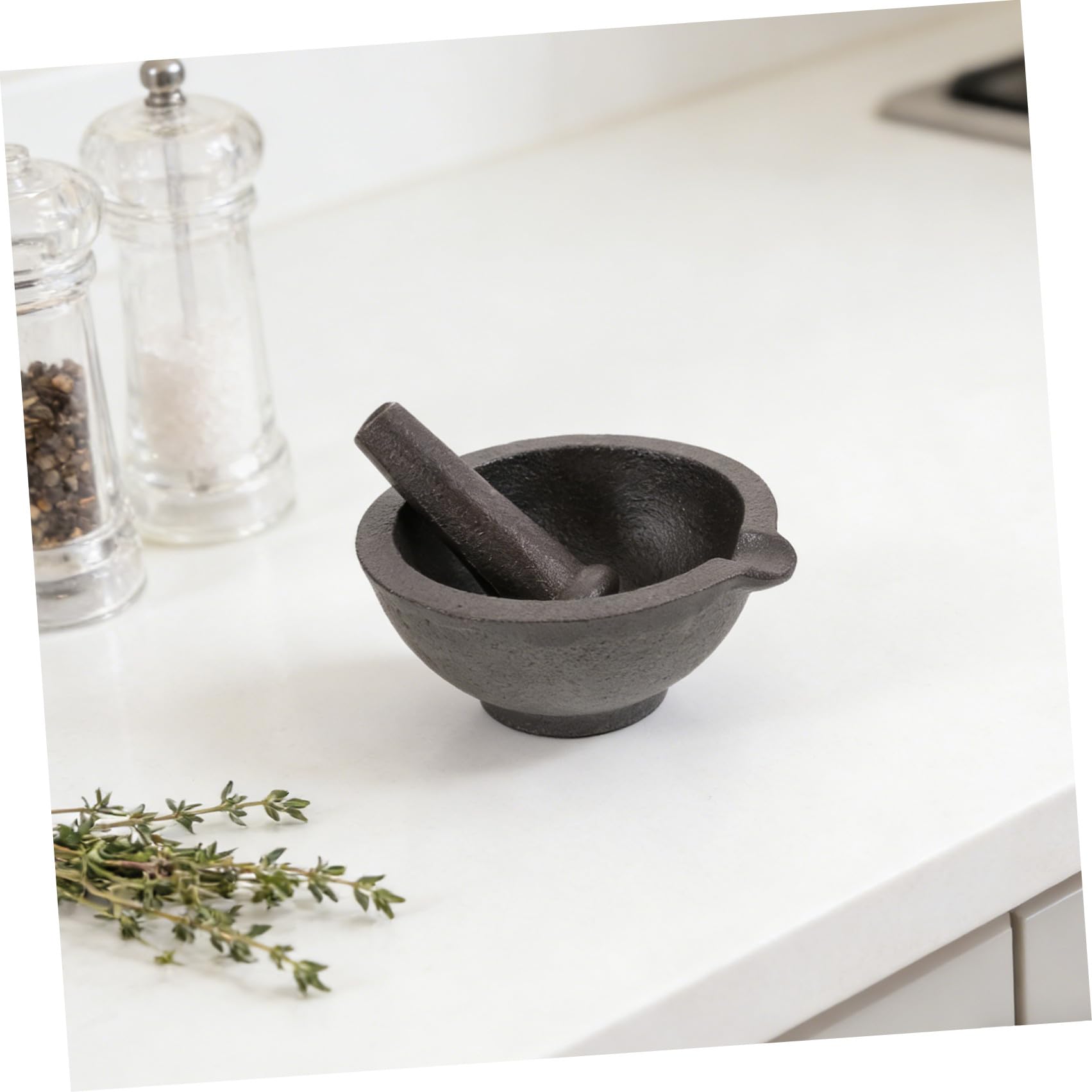 Mortier et Pilon en Fonte Noire, Broyage Manuel Polyvalent Cuisine