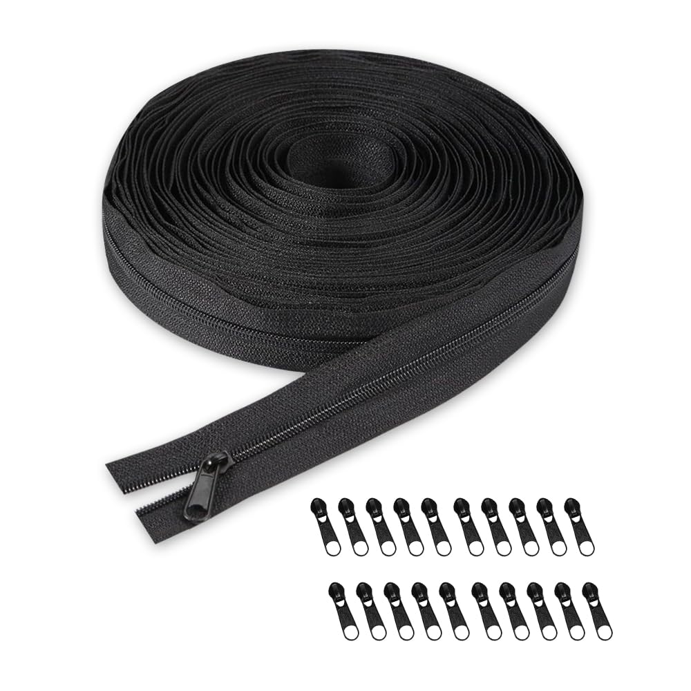 YaHoGa The Yard Lot De 25 Fermetures éclair En Nylon Noir Avec 25 Curseurs Pour Bricolage, Couture, Travaux Manuels (ruban Large