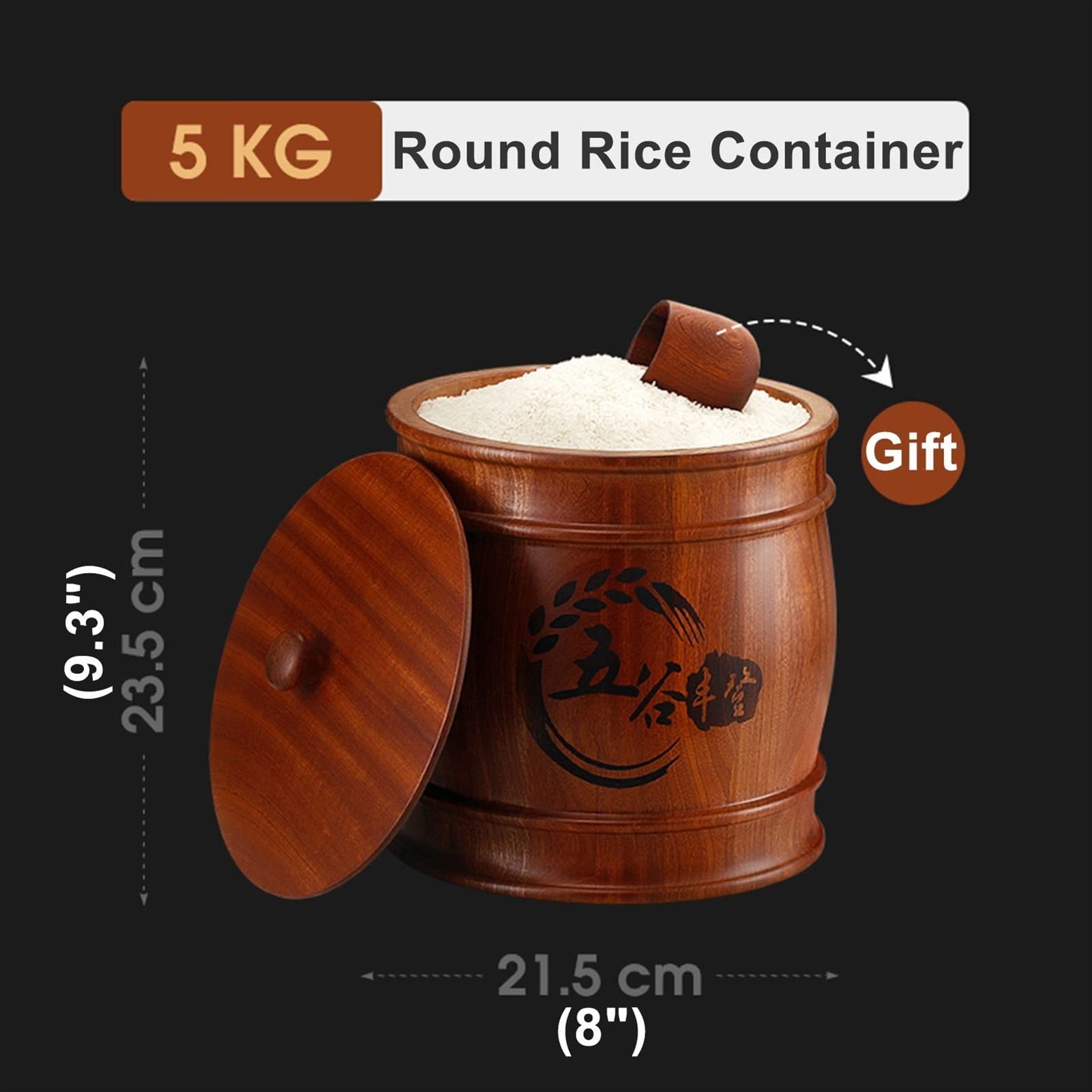 MLYYJH Contenitori per Alimenti Ermetici Dispenser di Riso in Legno Stile Vintage - Cereali/Mais/Farina/Spuntini/Cibo Secco Secchio di stoccaggio, Casa/dispensa Contenitore per ingredienti