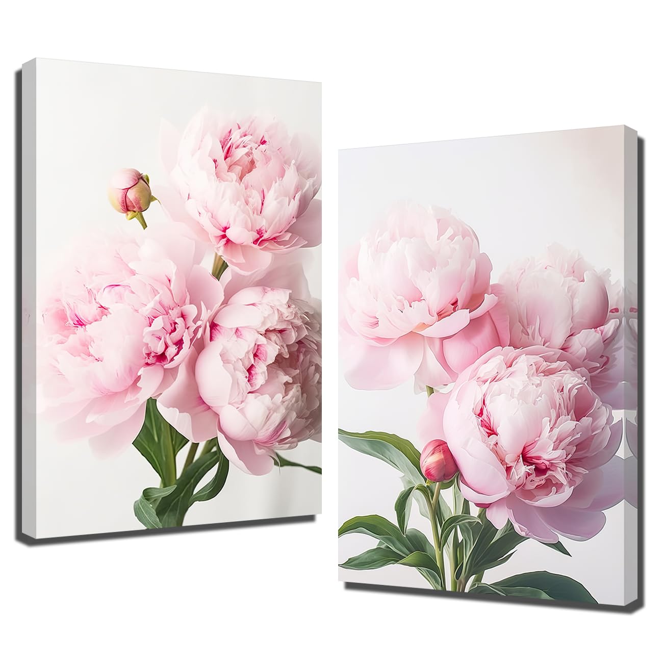 ZQQART Pink Peony Flower Canvas Prints Wall Art 2 Pieces Elegant Blush Peony Floral Picture Blossom Plant Painting for Girls Room Wall Decor (Pink,24.00" x 36.00" x 2)
