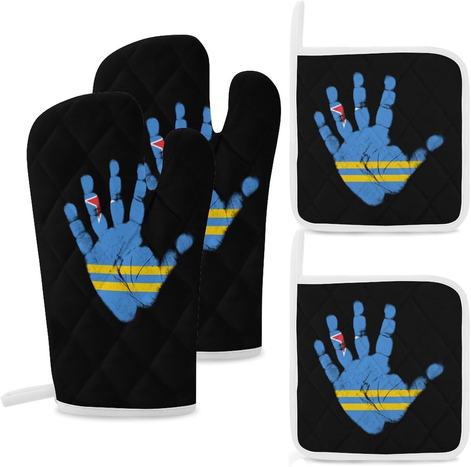 Aruba Flag Palm Print Oven Mitts and Pot Holders 4Pcs Set Heat Resistant Cooking Mitts Hot Pads