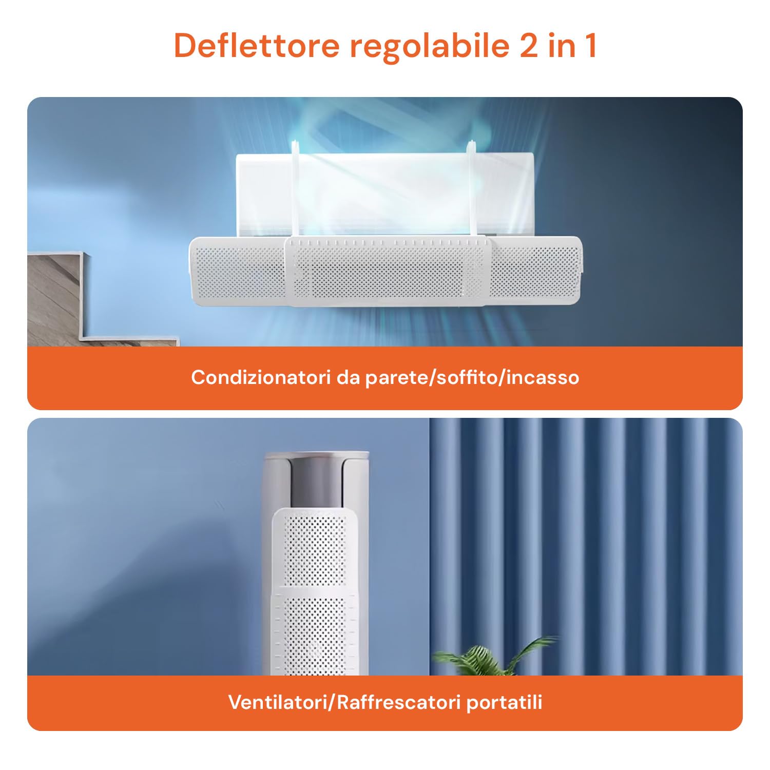 Avilia - Deflettore Condizionatore Regolabile Universale da 58,5 a 93 cm per Casa e Ufficio, Installazione Facile, Orientabile, Compatibile con Telecomando, Ideale per Clima Ottimale