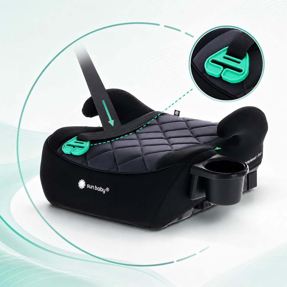 SUN BABY LITTLENEST PRO Elevador Coche ISOFIX 125–150 cm - Negro | i-Size R129, portavasos, asiento acolchado infantil