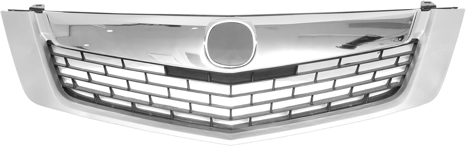 X AUTOHAUX Chrome Silver Tone Front Upper Hood Bumper Grille Grill for Acura TSX 2009 Base V6 2.4L L4 - Gas Front Upper Bumper Kidney Grille Grill 1pcs