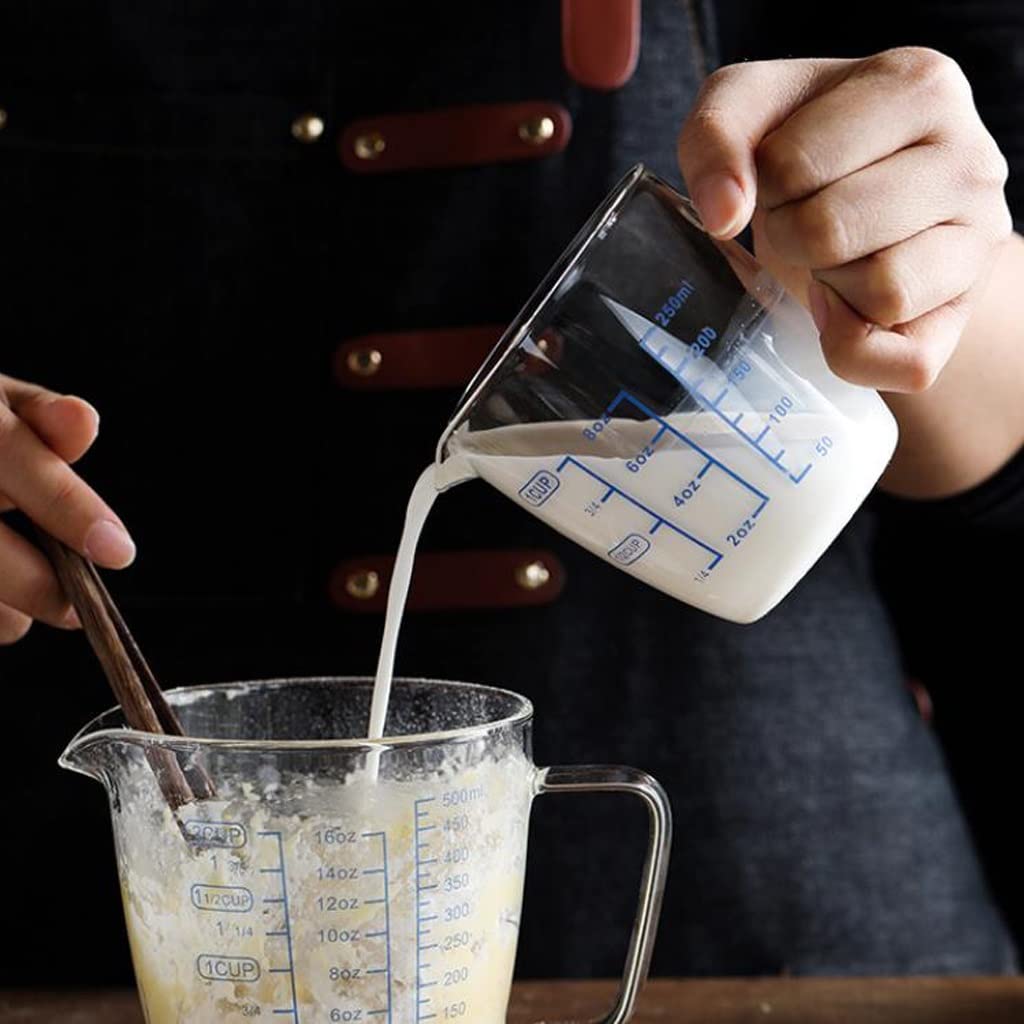 Lot de 2 Tasses à mesurer en Verre pour Lait battu avec poignées Tasses à Lait graduées pour Petit-déjeuner Chauffage au Micro-Ondes Tasse à Une Seule Couche (500 ML (2 pièces))