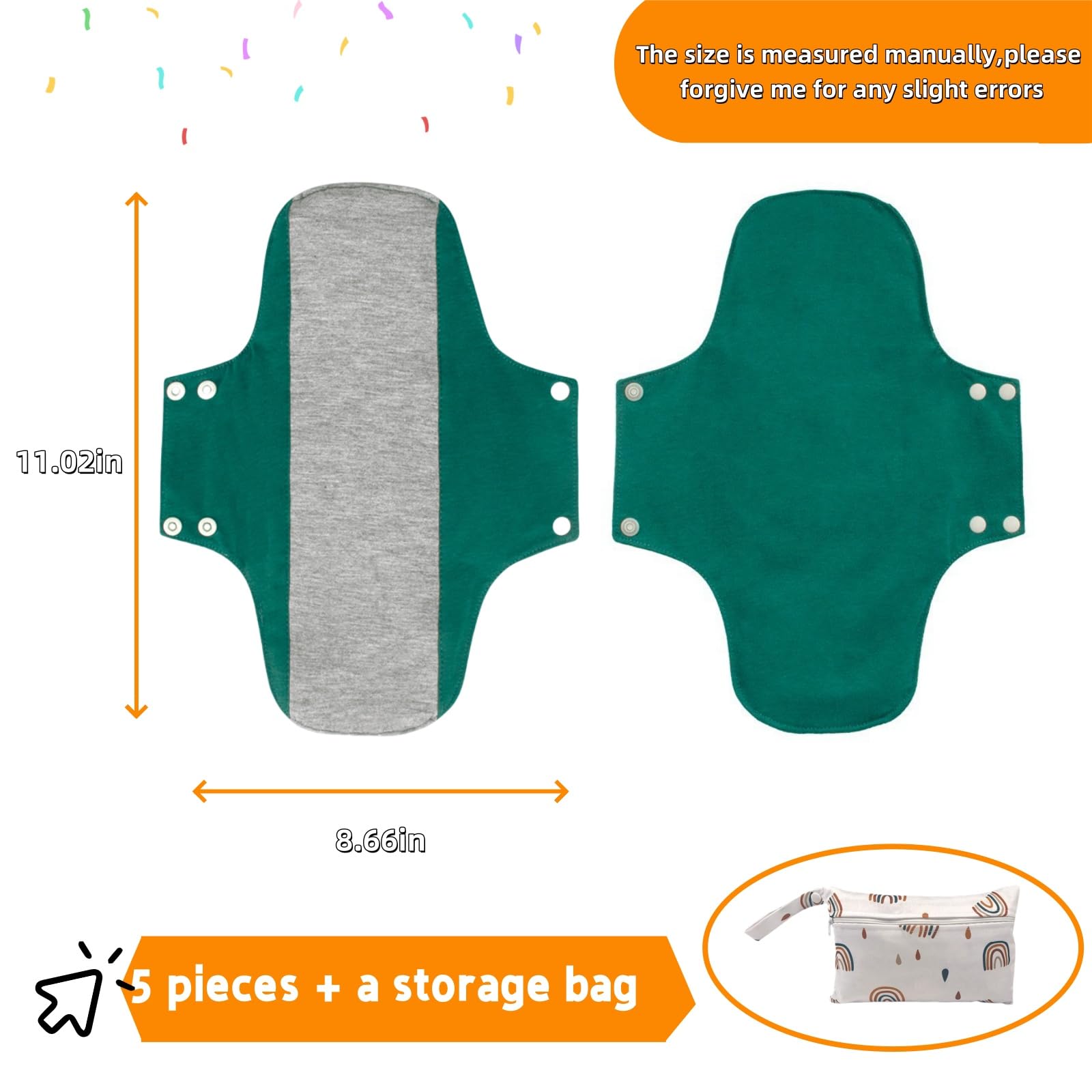 KUMUROETA Almohadillas menstruales reutilizables y lavables, almohadillas para incontinencia pesadas, almohadillas menstruales de tela suave, juego de 6 unidades, paquete de 5 + 1 bolsa de