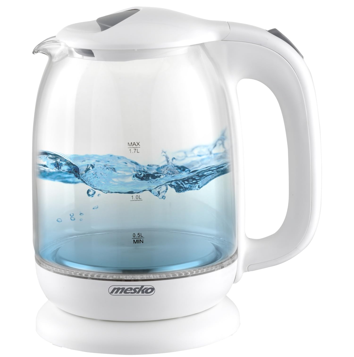 ADLER Mesko Bollitore in vetro 1,7 l, base girevole, illuminazione LED, bianco