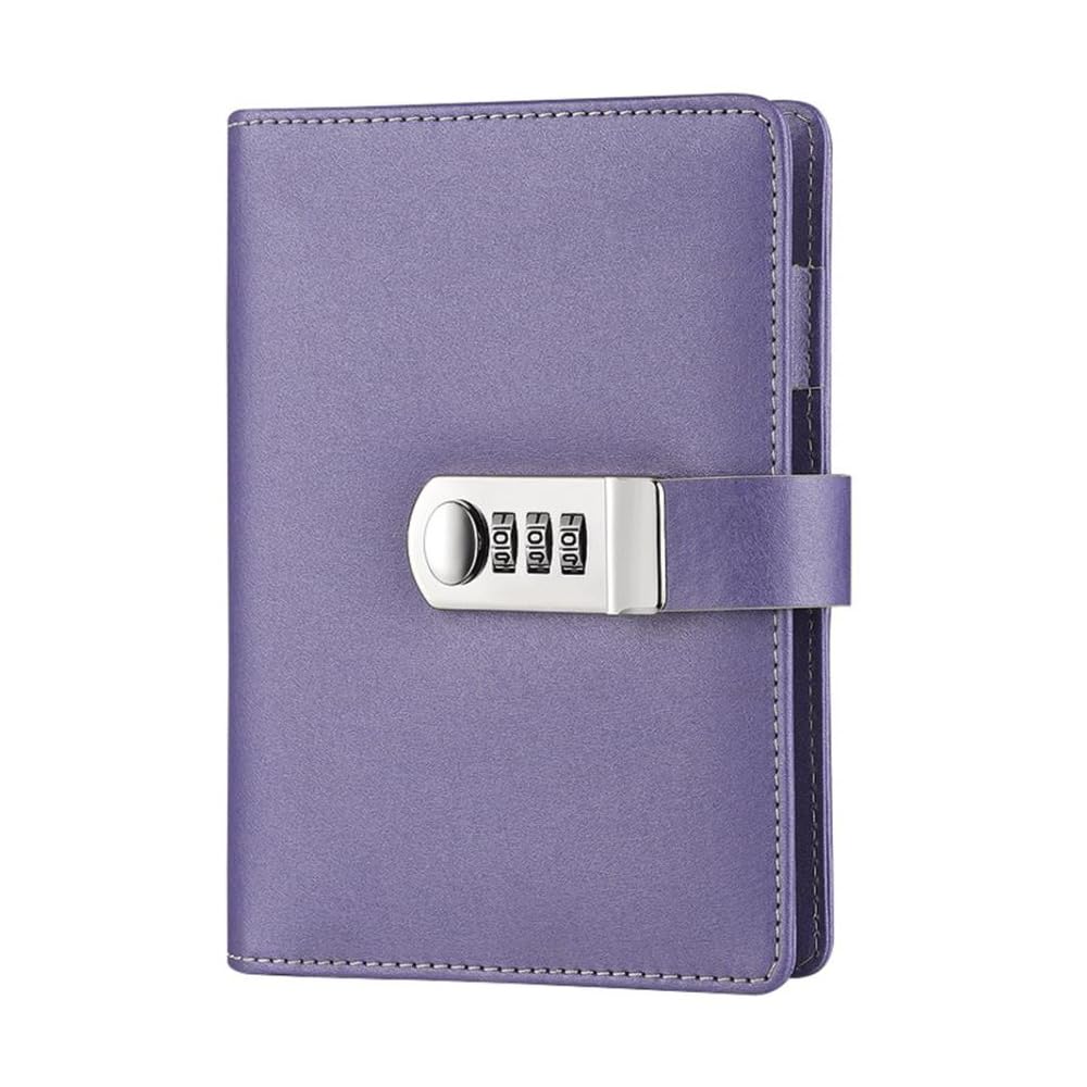 Lock Journal with PU Leather Cover, A6 Lockable Refillable Binder Notebook with Pen Holder and Card Slots, Secret Diary Planner Notepad for School Business Girls [Purple]