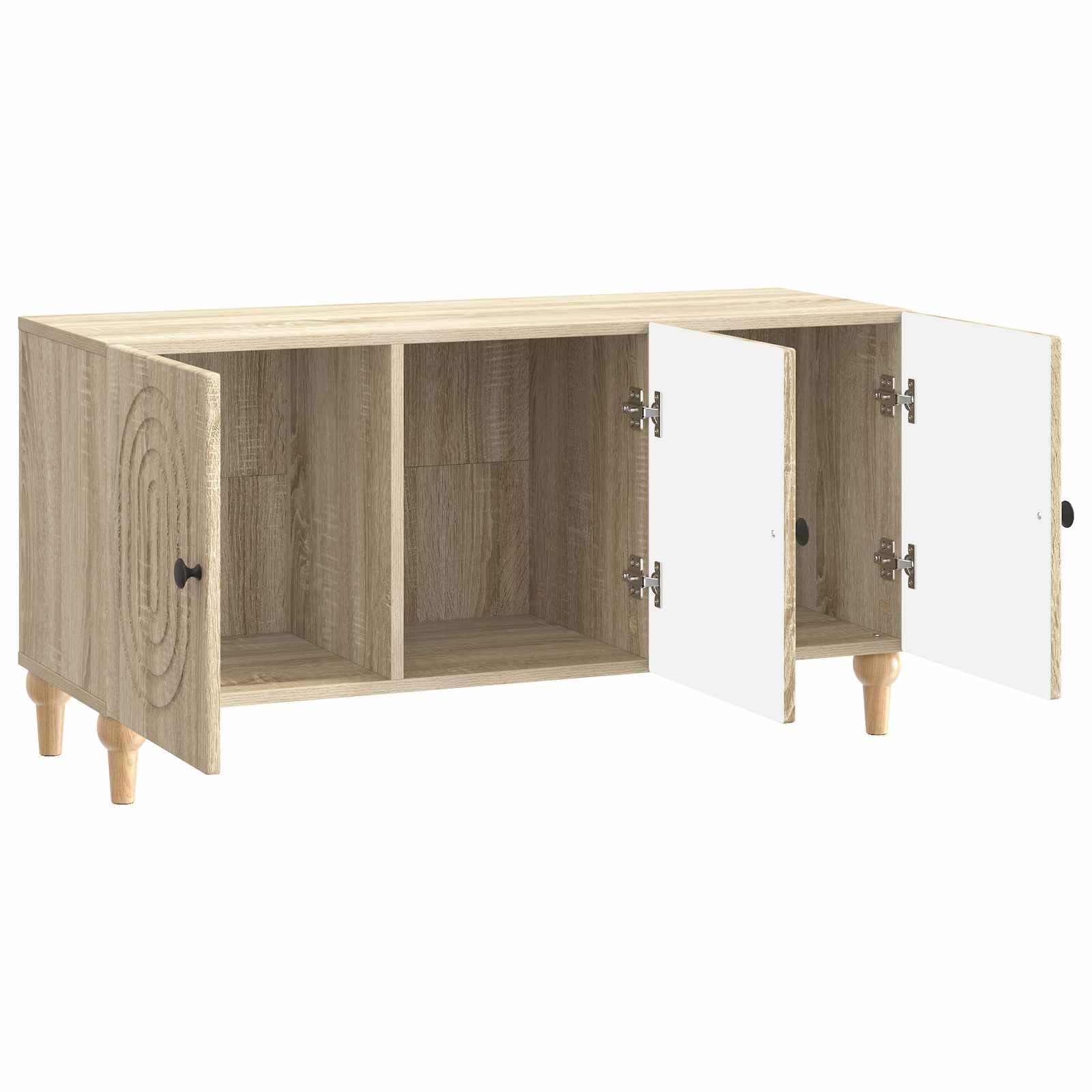 Szafka pod telewizor dąb Sonoma z materiału drewnopochodnego 99 x 34,5 x 50 cm z 3 drzwiami obrotowymi, miejsce do przechowywania i miejsce do przechowywania, do salonu, sypialni, kącik