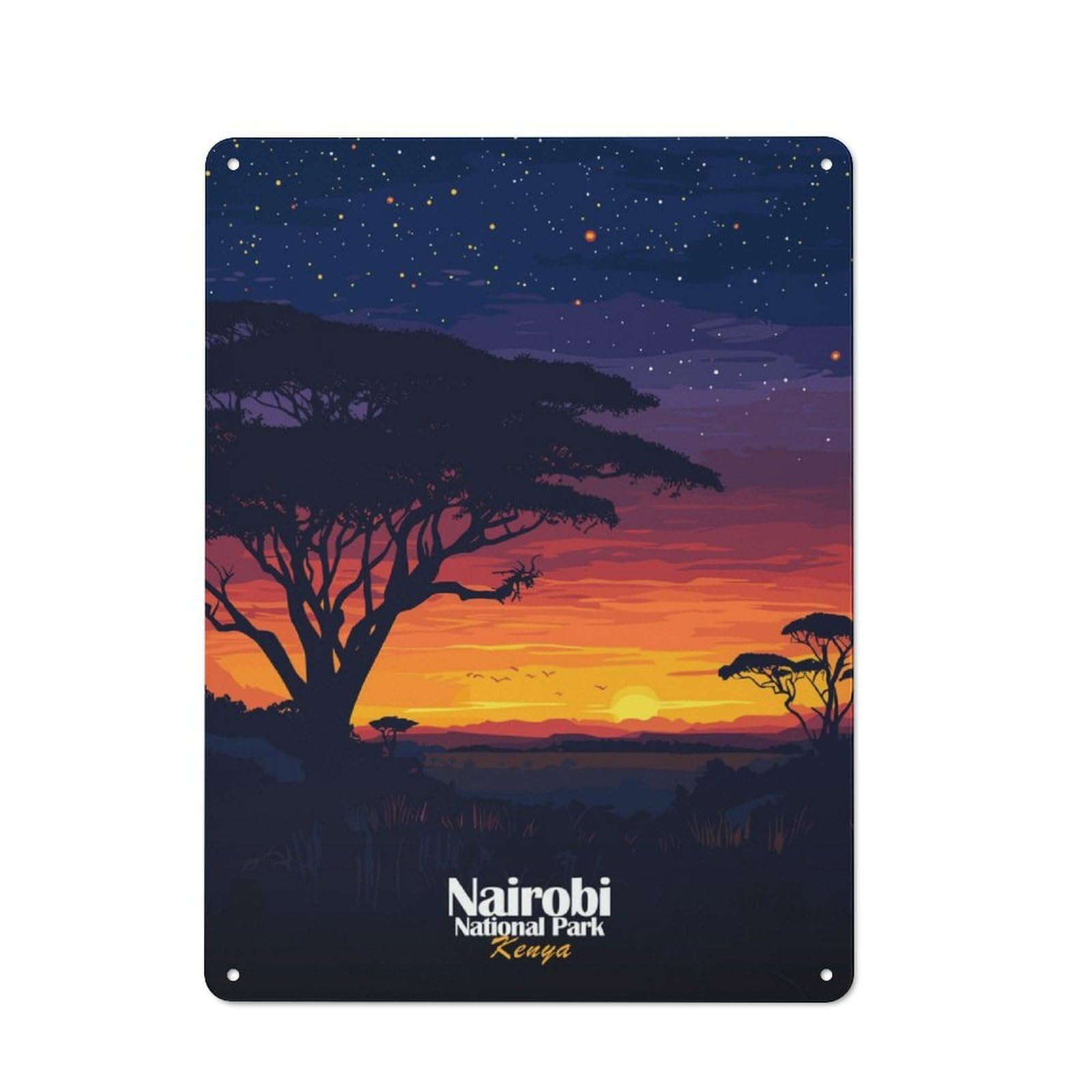 Junmoney Nairobi National Park Sunset Vintage Metal Sign 40X30cm For Workshop Wall, With Clear Vintage Wall Decor Character