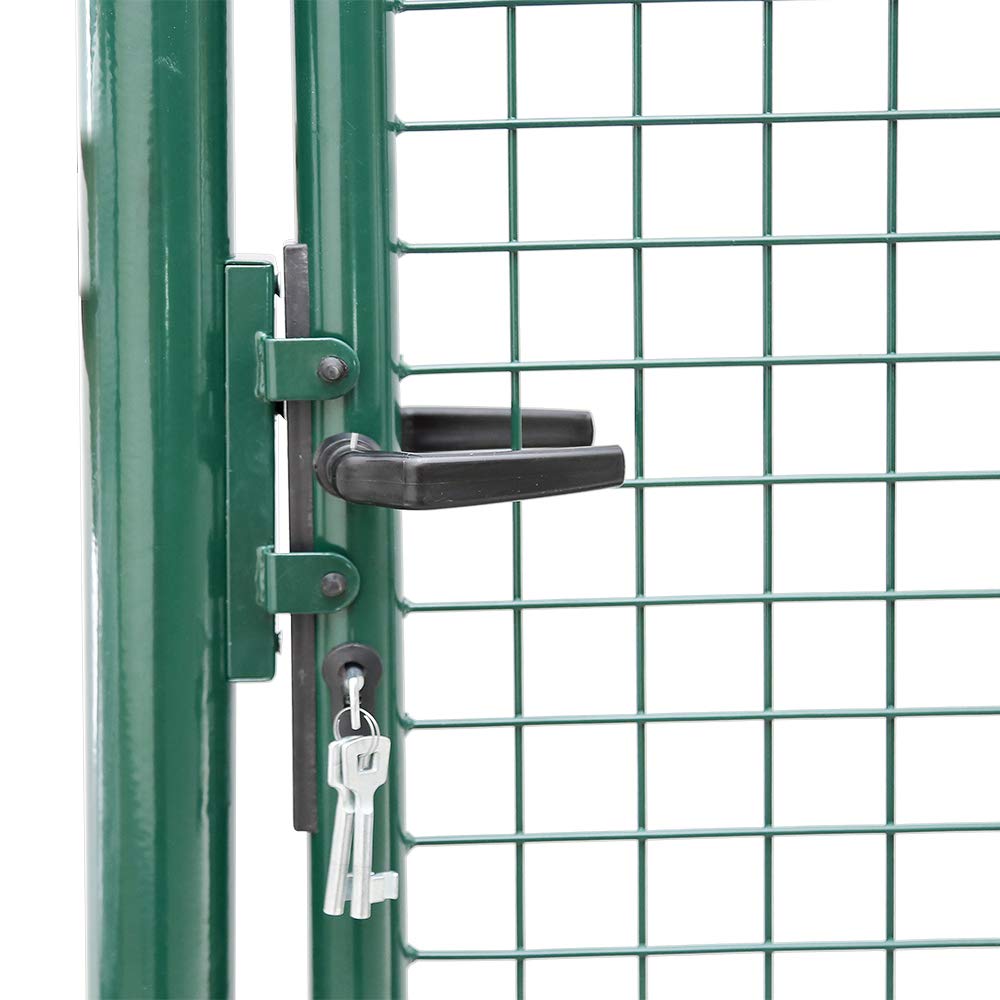 Randaco 125 x 100 cm brama ogrodowa, drzwi z ocynkowanej stali wraz z uchwytem, zamkiem i 3 kluczami, wytrzymała i trwała metalowa furtka z płotem ogrodowy, zielona