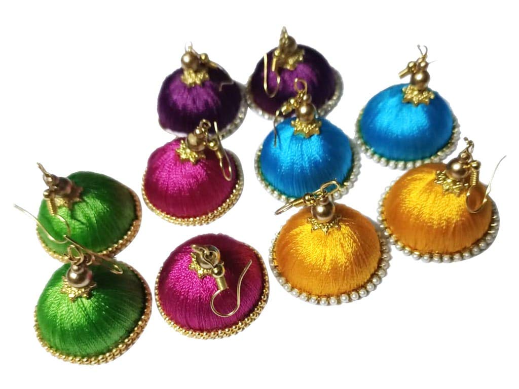 GenericTraditional Silk Thread Earrings combo pack of pairs
