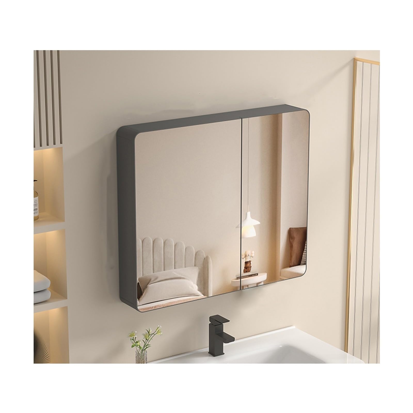 FGXHHS Wall Mounted Cabinet - Double Door Storage Cupboard with Mirror, Stylish Dark Gray Design, 80cm/31.5in, Perfect for Space-Saving nization
