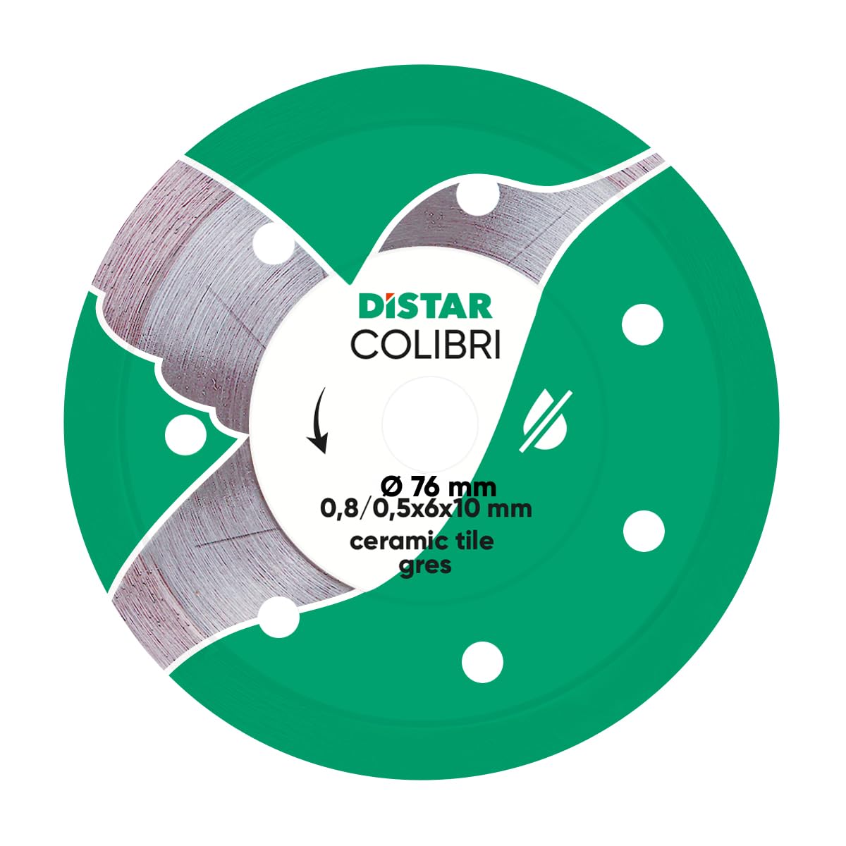 DiSTAR Colibri Disco diamantato Ø 76 mm x 10 mm – Ultra sottile 0,8 mm per gres porcellanato e ceramica – Disco da taglio professionale per smerigliatrice angolare a batteria & piccolo Flex – Taglio