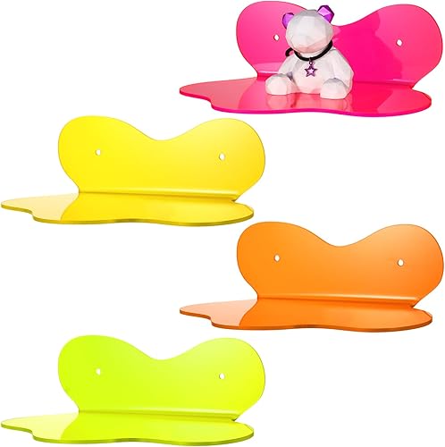 Soaoo Paquete de 4 estantes flotantes pequeños de acrílico, estante flotante de acrílico de neón, soporte de exhibición colorido con tornillo