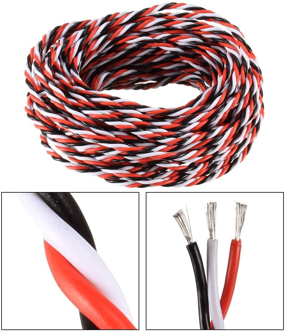 XYWHPGV 28FT/8.5Meters 28AWG Servo Wire 3Pin Line pour JR Futaba Twist Extension Cable 30 Core Noir/Rouge/Blanc(eb196 aba2b 049e0 b1427 95700 785dd