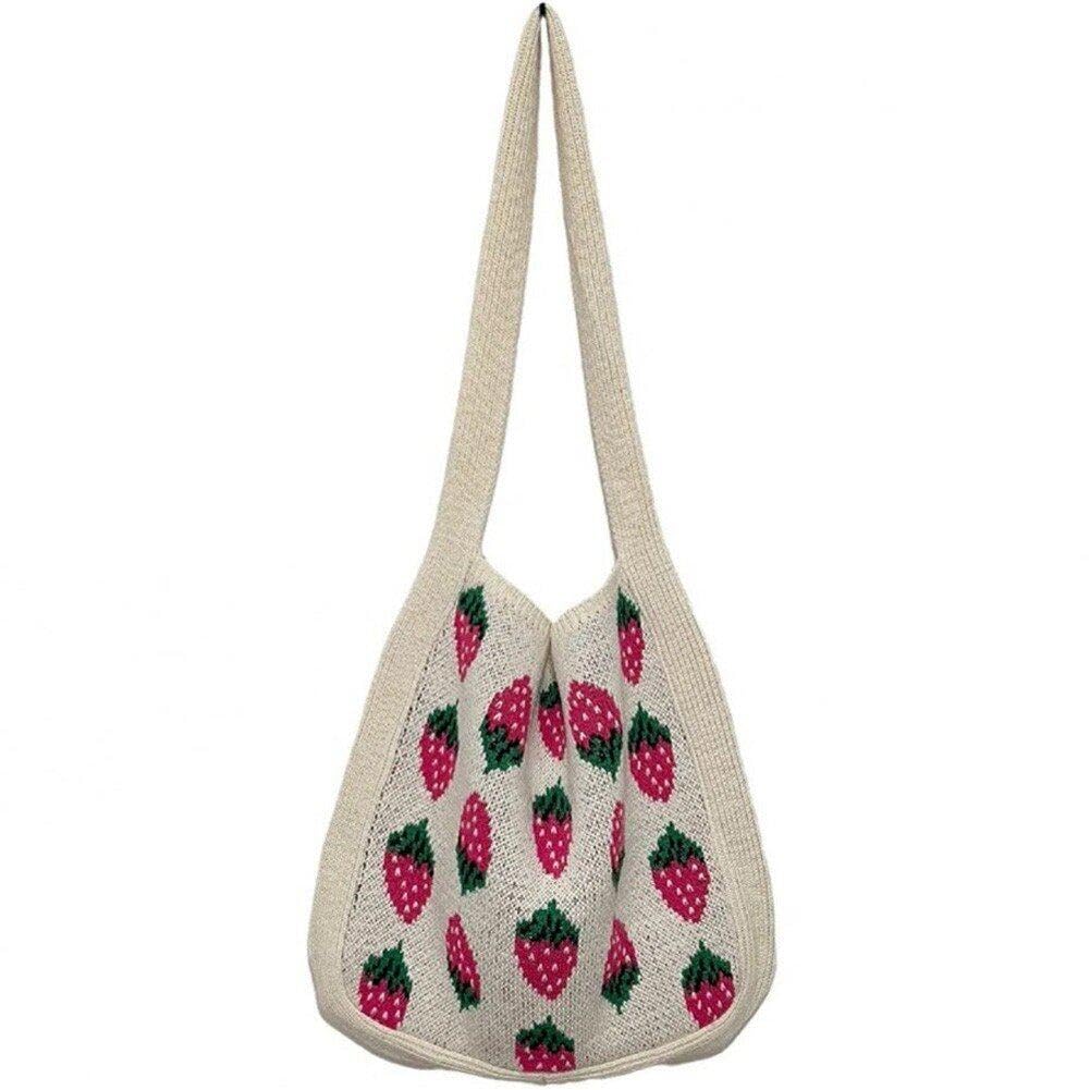 Sac à main tricoté en crochet avec motif fraise mignon pour filles