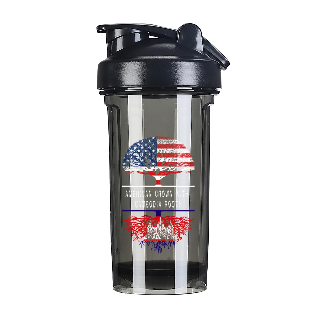 America Crown With Cambodian Roots 18 Ounce Shaker Cup,Fashion Theme Pattern Shaker Bottle Leak-proof Workout Shake Bottles 500ML/18 oz Perfect for Pre Workout