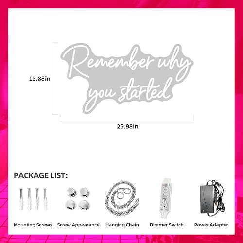 Miniatura 6 de Letrero de neón con texto en inglés "Remember why you started neón", luz LED de neón blanca cálida para decoración de pared, letrero iluminado para