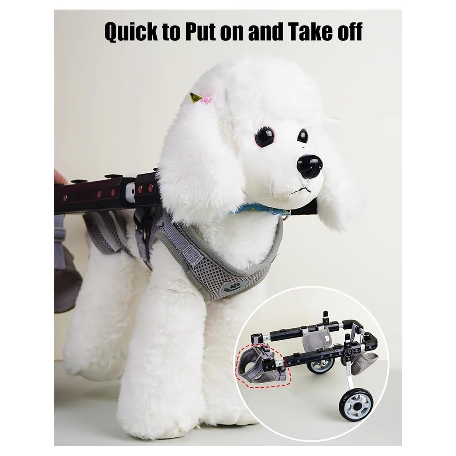 Silla de ruedas para mascotas discapacitadas, ayuda a la movilidad de 4 ruedas con correa y tiras reflectantes para mascotas discapacitadas