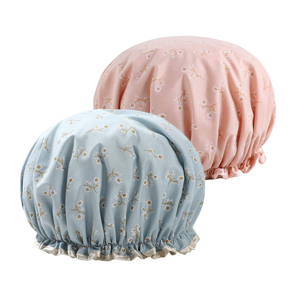 2 tapones de ducha de EVA, doble capa impermeable, gorro de ducha para niñas y mujeres (flores)