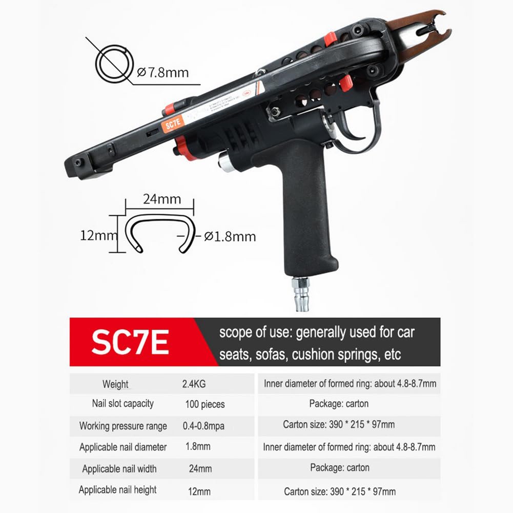 Grapadora neumática, pistola neumática de anillo en C para vallas y jaulas, compatible con anillos de 3,2-10 mm, ideal para colchones y proyectos generales de tapicería