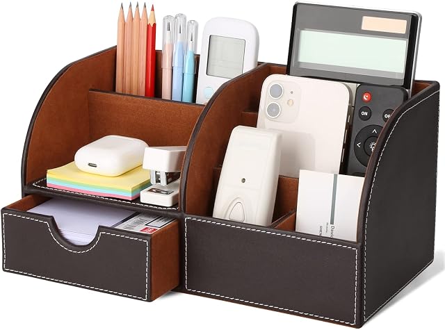 GORESE PU Leather Desk Tidy Organiser(Brown)