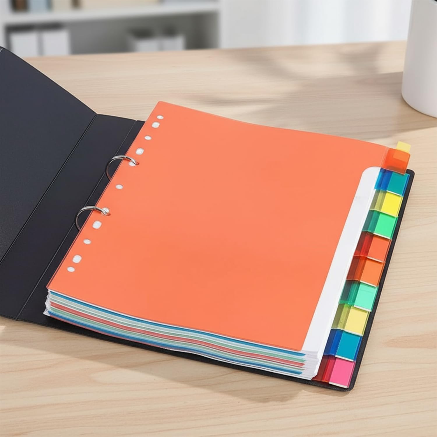Shuban 10 Sheets A4 Size Binder Index Divider (10 Insertable tab Sheets) - Separators for Box Files, Lever Arch Files, Binders 11 Holes Punched - Multicolor Tabs for Office, School, Home 3