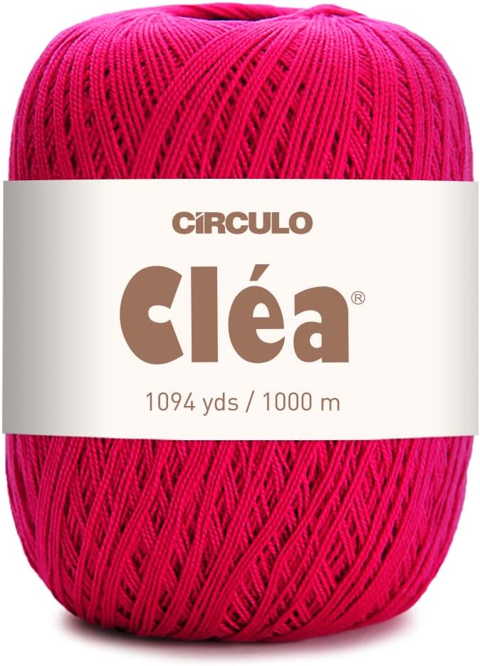 Circulo Clea Yarn – Crochet Thread Fine Size 10-8/2 Perfect for Weaving - 100% Mercerized Brazilian Cotton (Pack of 1 Ball) – 5.3 oz, 1094 yds - Color: 6133 - Pink