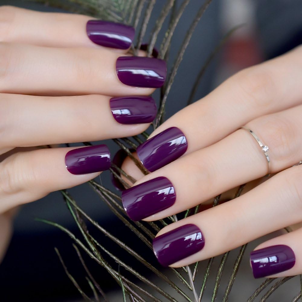 CoolNail Dark Violet False Fake Nail Tips Deep Purple Acrylic UV Nails Art Decoration Round Square Manicure Salon Tools