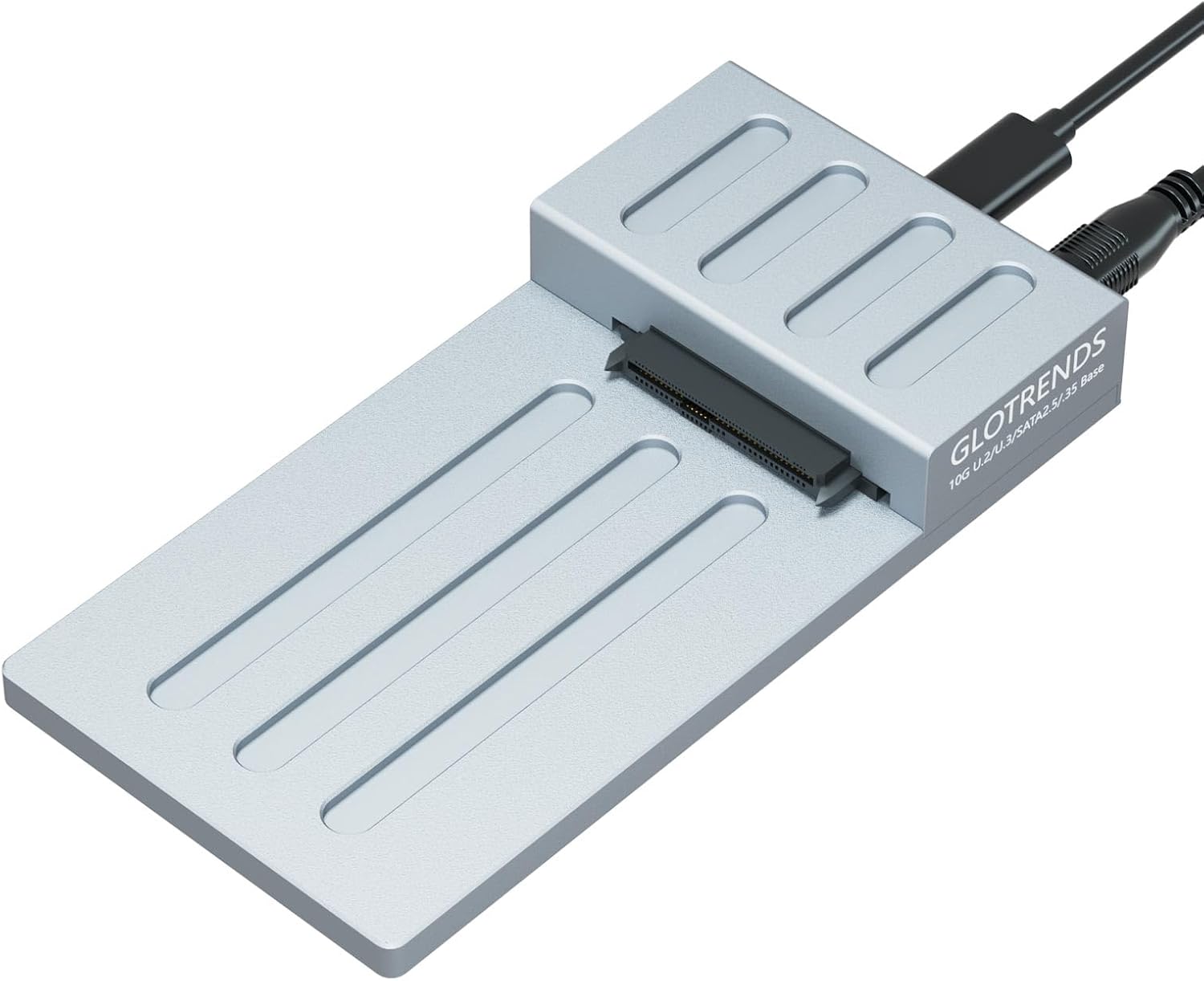 GLOTRENDS H7 10Gbps USB-C to 2.5 Inch U.2/U.3 & SATA SSD/HDD Lay-Flat Docking Station, RTL 9210C Controller, Aluminium Alloy Body, USB C to C and C to A Cable