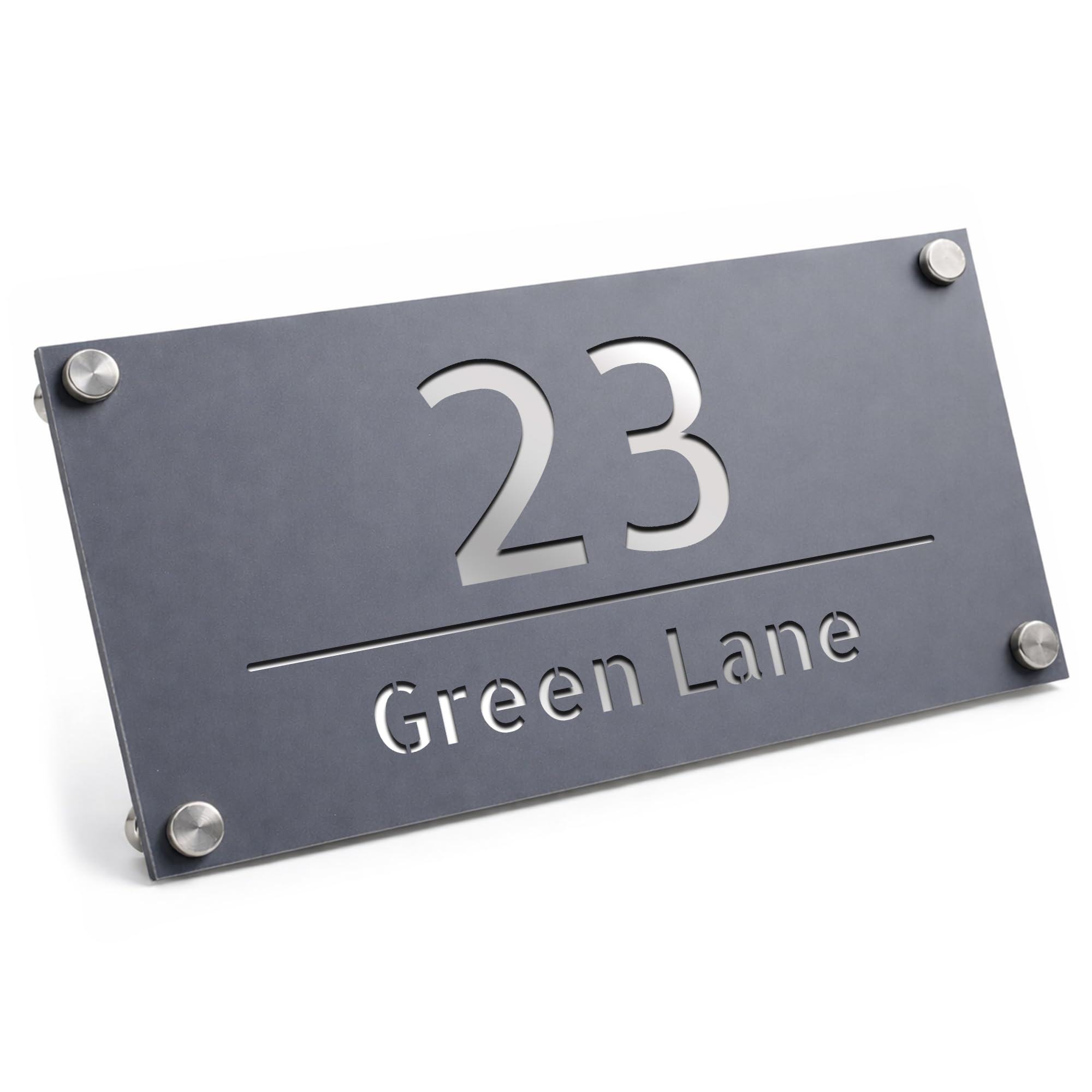 Red Ocean House Number Plaques - Matt Grey House Sign Plaque | Door Number For Outside Wall | Personalised Address Signs | Street Address Plaques (Matt Grey + Silver)