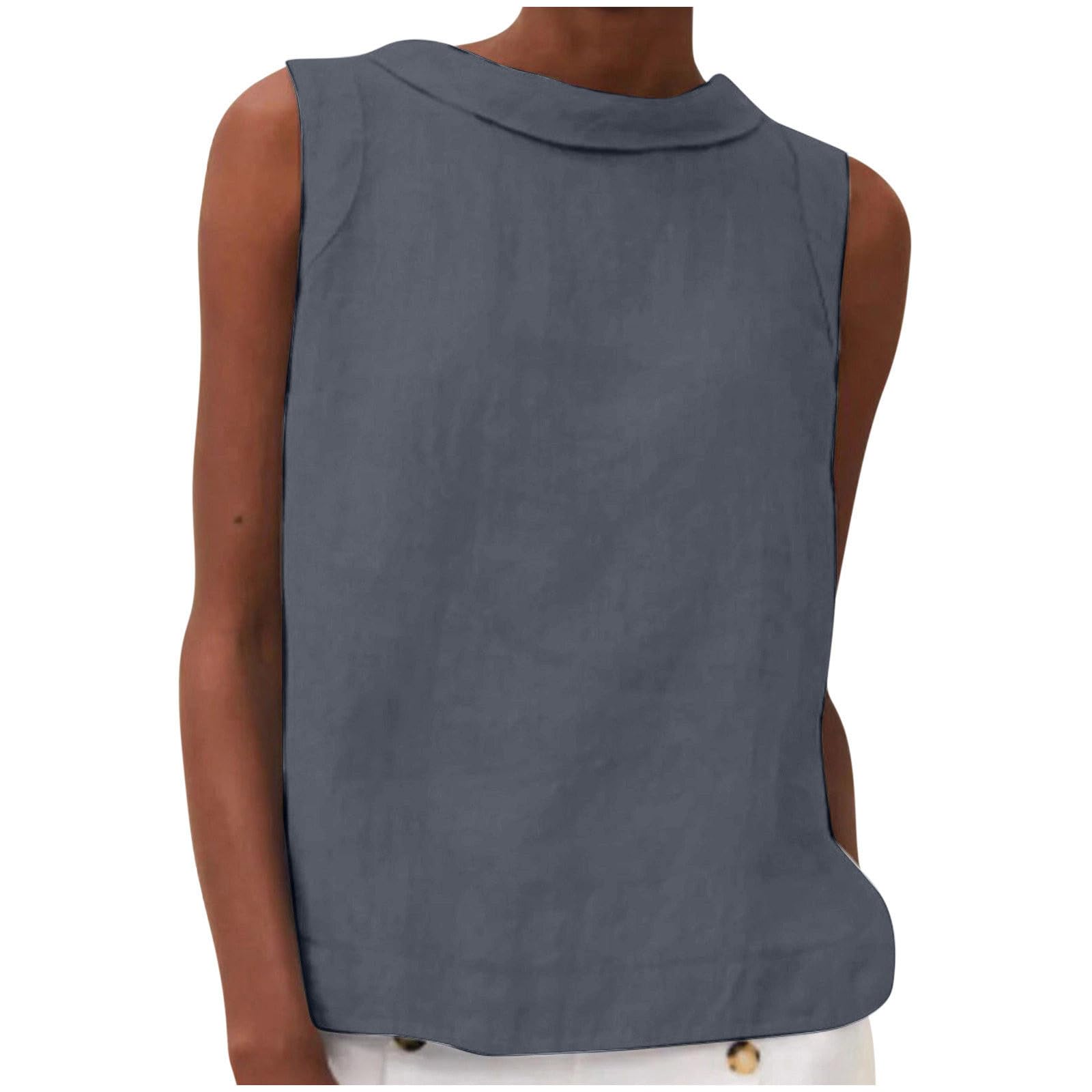 Womens Cotton Linen Sleeveless Tank Tops Dressy O Neck Shirt Casual Solid Color Loose Fit T-Shirt Blouses Vest
