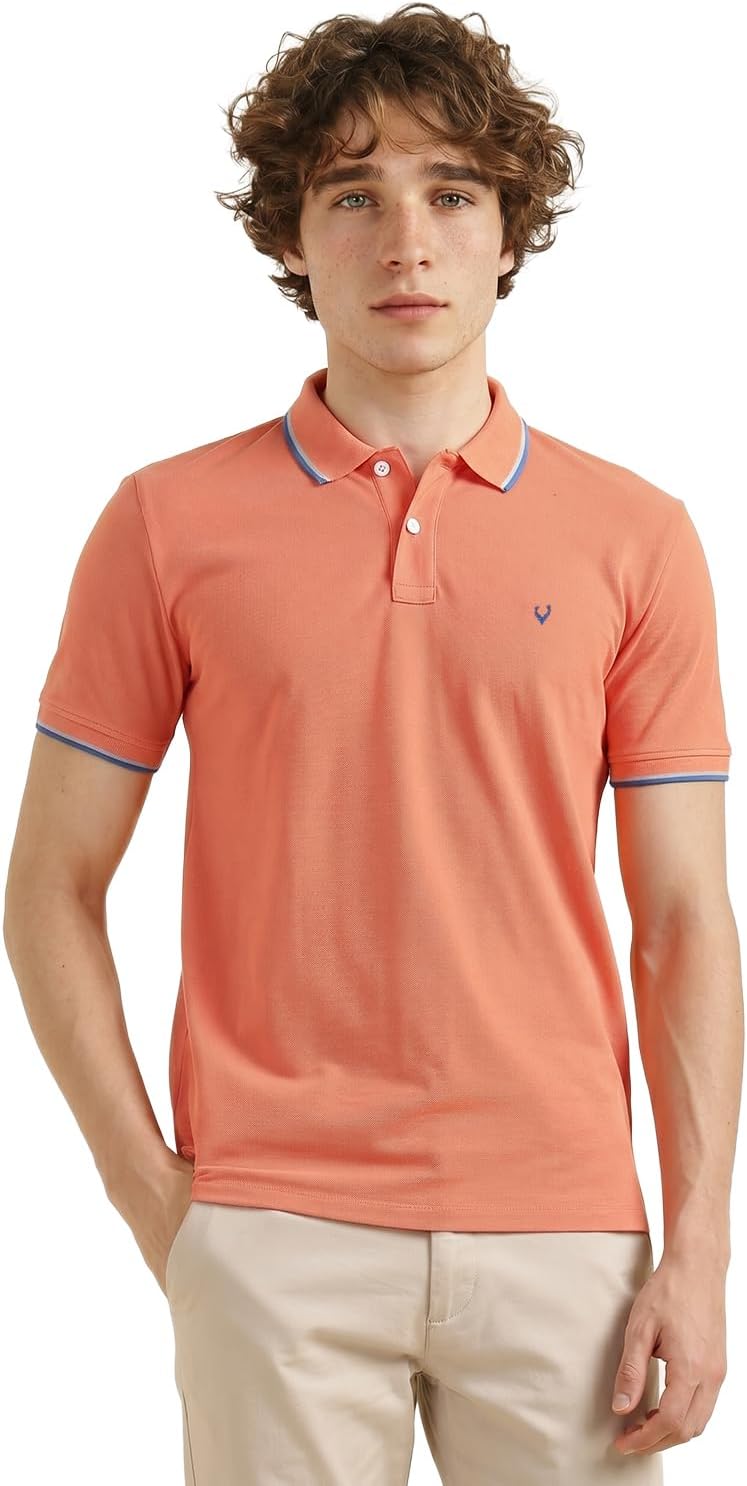 Men’s Solid Polo T‑Shirt | Regular Fit | Premium Cotton | Contrast Tipping Collar | Smart Casual Wear