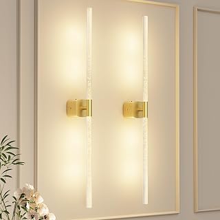 MOITA Gold Battery Operated Wall Sconce Set of 2, Rechargeable Wireless Wall Lights with Remote and Touch, 360° Rotatable Sconces Wall Decor for Bedroom Living Room (31.49 Inch, 2-Pack)