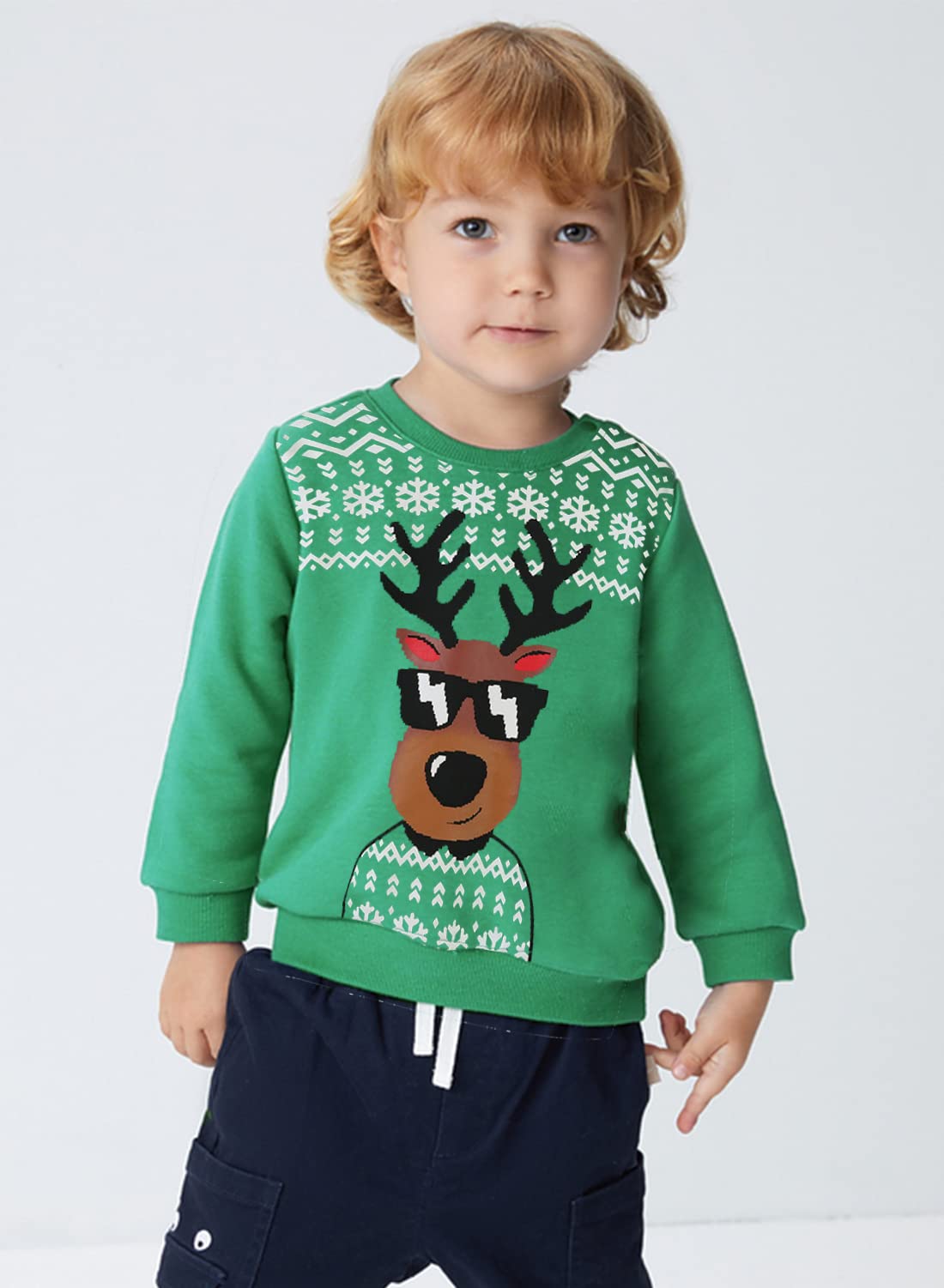 Pull de Noël en coton pour garçon Père Noël Renne Sweatshirt Enfants Noël T-shirt à manches longues Vêtements de Noël chauds 1-7 ans