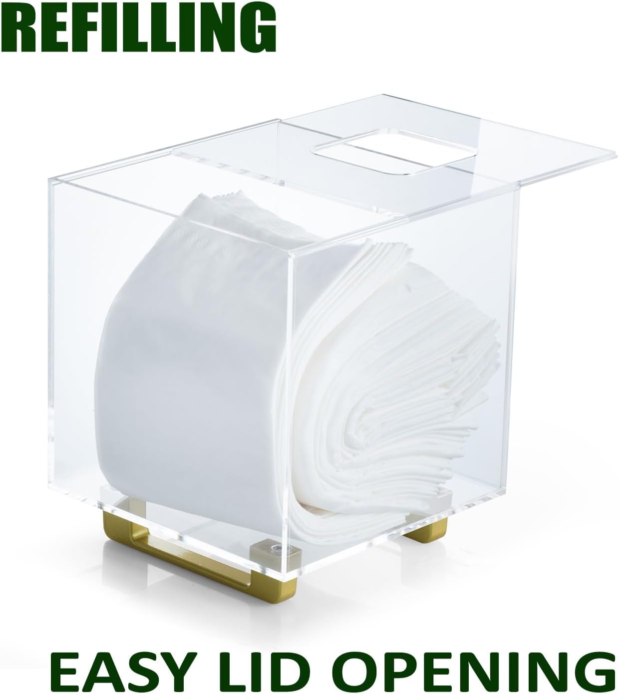 YoBa Thick Clear Acrylic Square Tissue Box Holder with Gold Plated Aluminum Legs for Bathroom, Kitchen, Bedroom, Office, Hotels and Restaurant