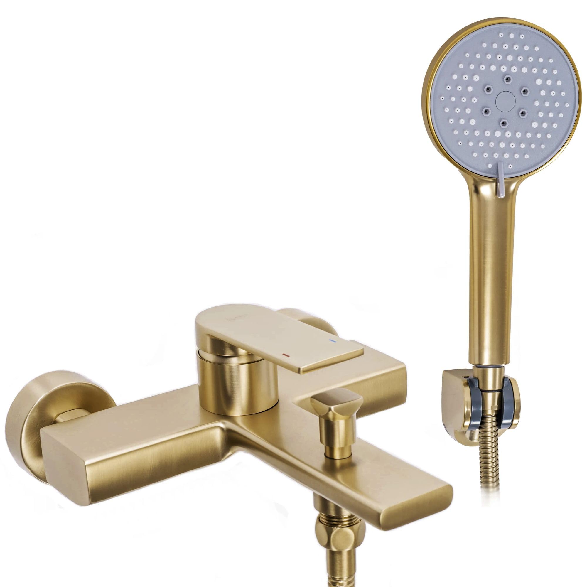 KOPYFANTAP Retro badkuipkraan met handdouche, antiek messing, wandmontage, mengkraan, badkuip, waterkraan, doucheset, 90 graden draaibare uitloop, 15 cm