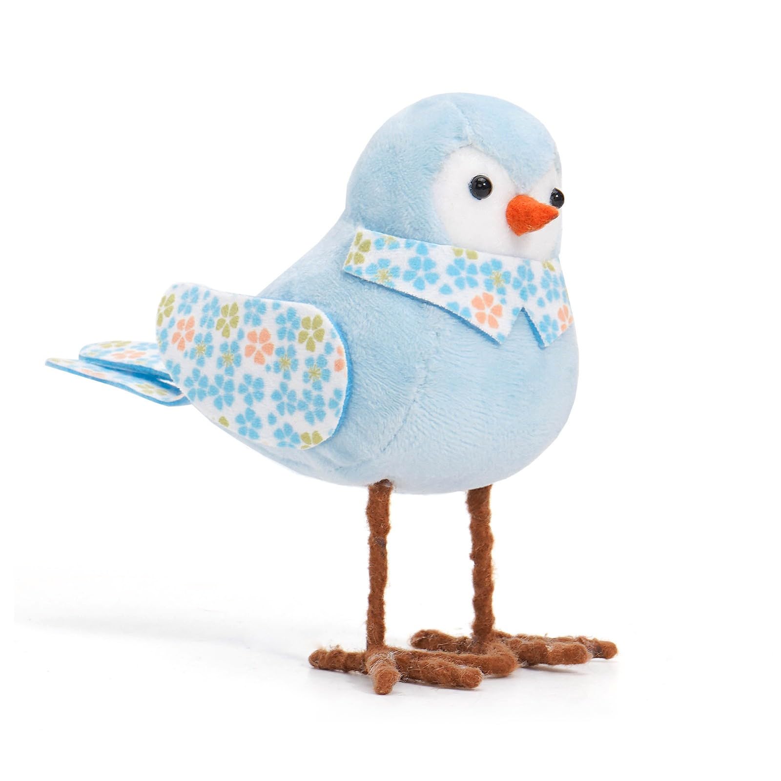 Easter Plush Bird Dolls 6.3inch Holiday Standing Birds Figurine Ornaments with Long Leg & Printed Scarf and Bow Perfect for Table Fireplace Indoor Home Decoration Easter Party Idea Gift (Blue)